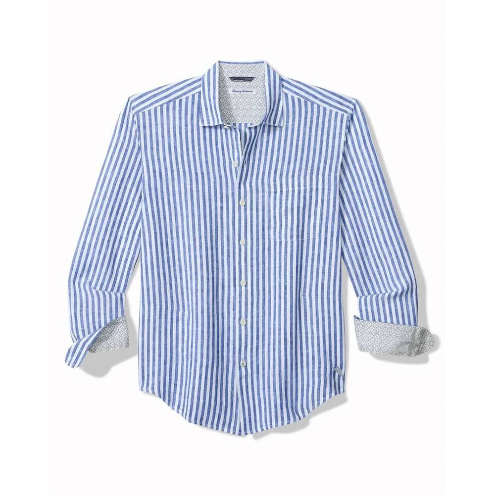 NEW TOMMY BAHAMA men's cabana breezer linen long sleeve shirt in coastline